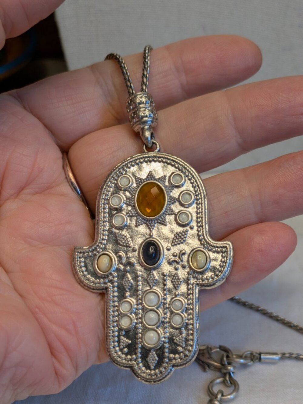 Vintage Lucky Brand Silver Hamsa Necklace